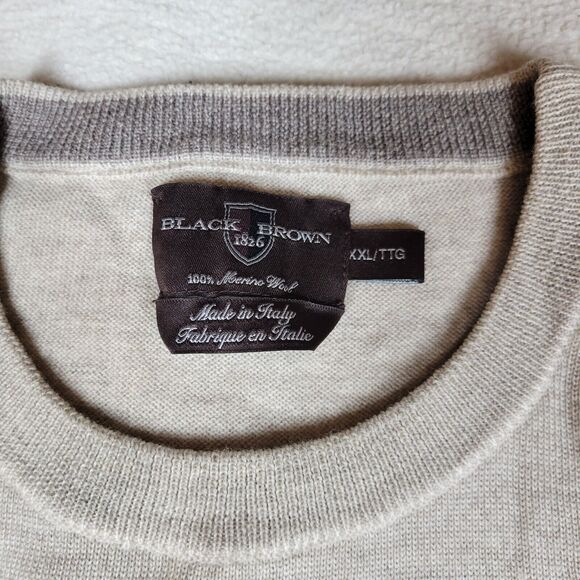 Black 1826 Brown Sweater Mens Beige Size XXL 100% Merino Wool Made Italy Winter - Picture 11 of 16